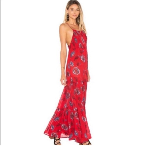 Intimately Free People Garden Party Floral Smocked Tiered Maxi Dress Boho Red XS - Picture 2 of 11